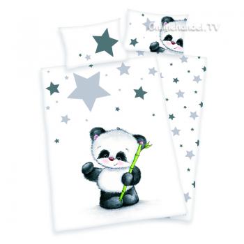 Babybettbezug mit Panda und Sternen in schwarz-weiss