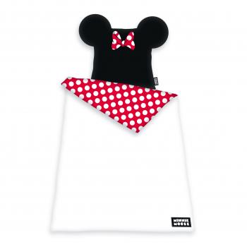 Bettbezug in schwarz weiß und rot weiss mit Minnie Mouse Ohren am Kissen
