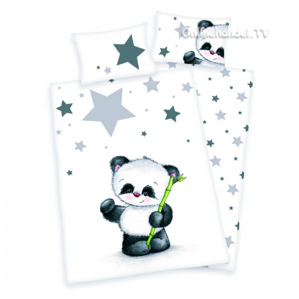 Babybettbezug Panda Sterne schwarz weiß